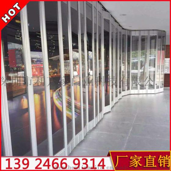 深圳订制水晶折叠 商场弧形侧向推拉门隔断移门